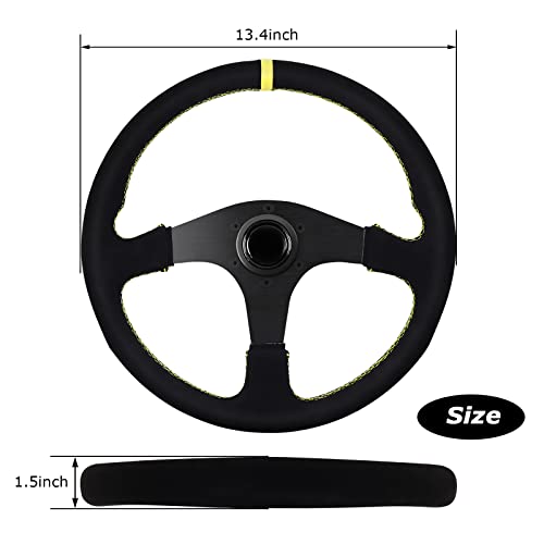 Motafar Universal Racing Steering Wheel, 13.4" Gaming Steering Wheel 6 Bolts Grip Suede Leather With Horn Button For Race/Rally/Motorsport/Car Sim Driving(8942-Black) #TOP1