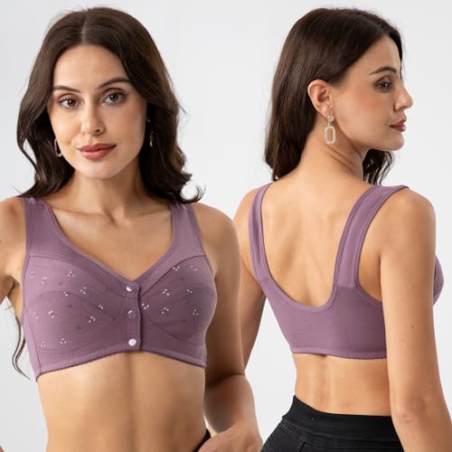 Image of Comfortable Daisy Bra for Seniors,Charm Front Snap Closure Cotton Bras Front Close Bras for Older Women