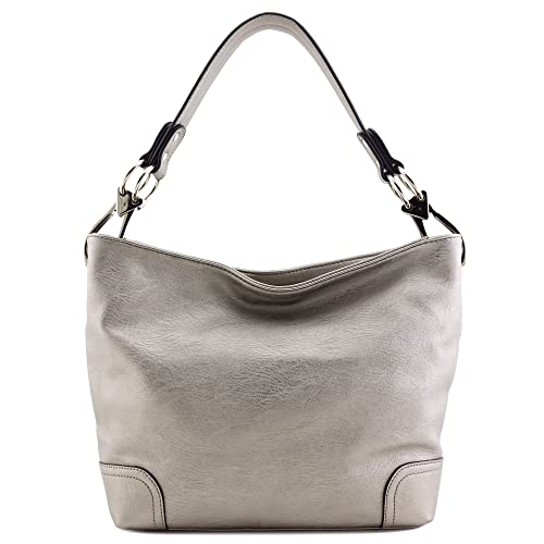 Hobo Shoulder Bag With Big Snap Hook Hardware (Metallic Dark Silver) #TOP1
