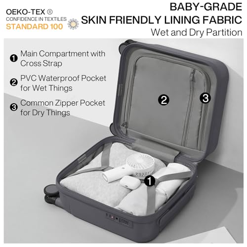 mixi 14 Inch Underseat Luggage Carry on Suitcase Free Boarding Personal Item Suitcases with Spinner Wheels Hardshell Lightweight PC for Short Travel, Rock Gray by mixi - Used condition - Image 5