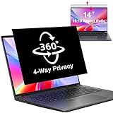 360° Laptop Privacy Screen Protector 14 Inch(16:10 Aspect Ratio), Removable Laptop Screen Privacy Shield for Lenovo Hp Dell Acer Asus Thinkpad Envy Xps, Anti Glare Blue Light Filter Protector