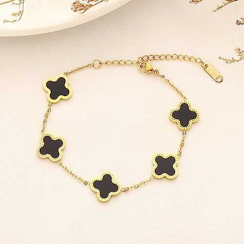 Ufoocuss Lucky Clover Bracelet For Women 18K Gold Plated Fashion Simple Bracelet Gifts For Girls. (Gold-Black) #TOP5