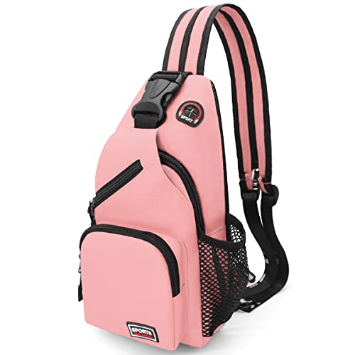 Sling Bag Brusttasche Rucksack Damen und Herren Oxford-Stoff Schulterrucksack Crossbody Bag Umhängetasche Sporttasche Casual Daypack für Outdoorsport, Reisen, Einkaufen (Rosa)