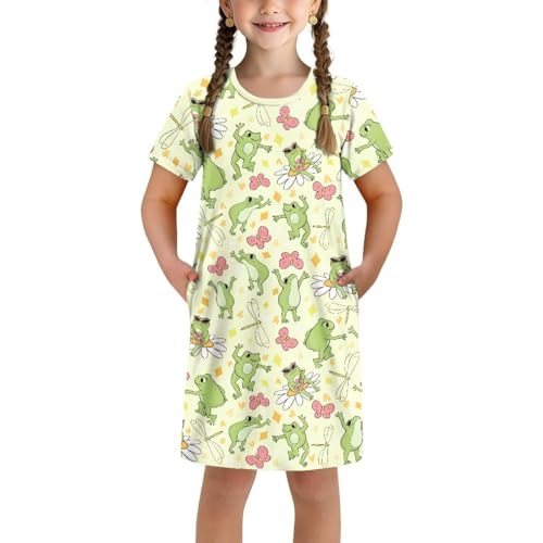 Cute Crewneck Dress for Girls 3-14 Years Lightweight Dresses Toddlers