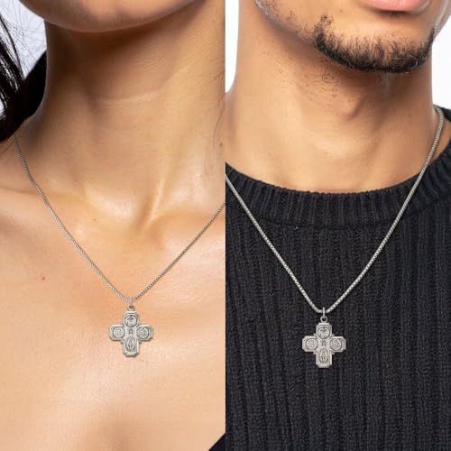 IceCarats 925 Sterling Silver Vintage Four Way Holy Cross Religious Medal Necklace Christian Pendant Scapular Charm2