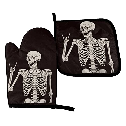 Scixiti Skeleton Skull Boho Hippie Oven Mitts Heat-Resistant Cooking Gloves Non-Slip Insulated Kitchen Mitts & Pot Holders For Bbq,Baking,Cooking And Grilling #TOP2
