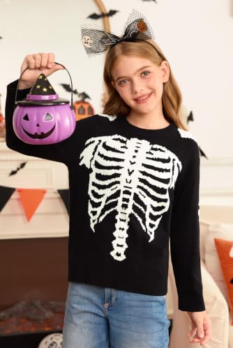Image of Girls Halloween Pattern Knit Sweater Funny Pullover Y2K 6-14 Years