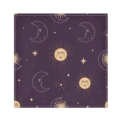 Square Dark Purple Polyester Napkins with Crescent Moons and Stars