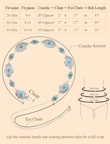 Image of TOPACC Western Metal Concho Belt for Women Cowgirl Chain Belts for Dresses Jeans Country Concert Outfit