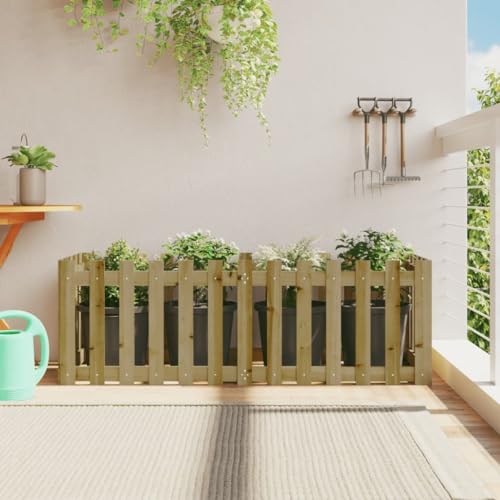 WKIEQACO Home & Garden,Furniture-Garden - Cama elevada con diseño de valla, 150 x 50 x 50 cm, madera de pino impregnada