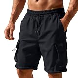 Bermuda Shorts for Men, Cargo Shorts Men, Knee Length Casual Plus Size Mens Work Cargoshorts with Pockets Bermuda Pants Baggy Summer for Outdoor Hiking Walking Black XL