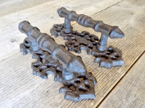 Vintage 2 Handles Cast Iron Antique Style Fancy Barn Gate Pull Shed Door Handles Pulls