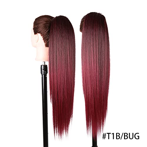 Julianna Long Kinky Straight Drawstring Ponytail For Black Women, Yaki Straight Hair 24 Inch Synthetic Pony Tail Clip In Ponytail Hair Extensions Fluffy Black Yaki Hairpiece For Daily #TOP2