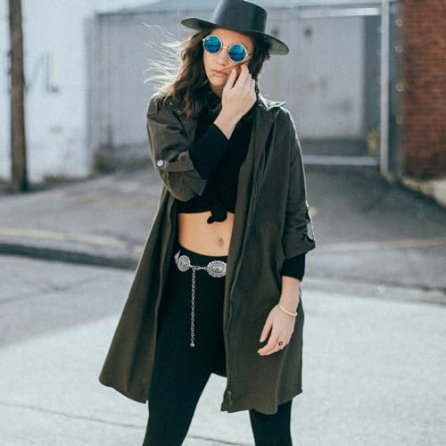 Western Concho Chain Belt for Women Boho Cowgirl Metal WaistChain with Turquoise (01-silver, Length 53" (36"+extended chain 17"))4