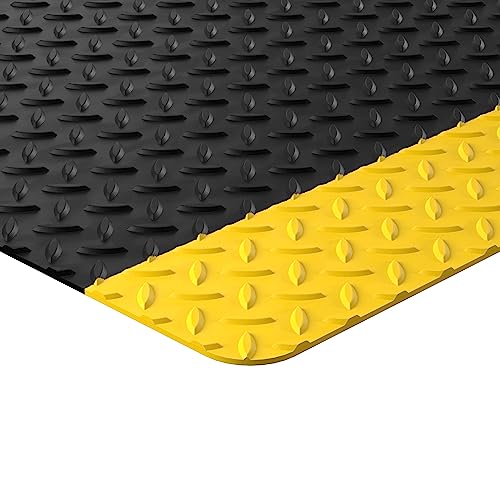 Diamond Star 3' x 10' Black Anti-Fatigue Mat with Yellow Borders - 15/16" Thick, Perfect for Industrial Locations