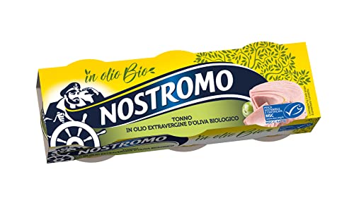 Nostromo - Tonno all'olio extravergine di oliva biologico, 3 lattine da 65gr. Certificato MSC, ricco di proteine, senza conservanti.