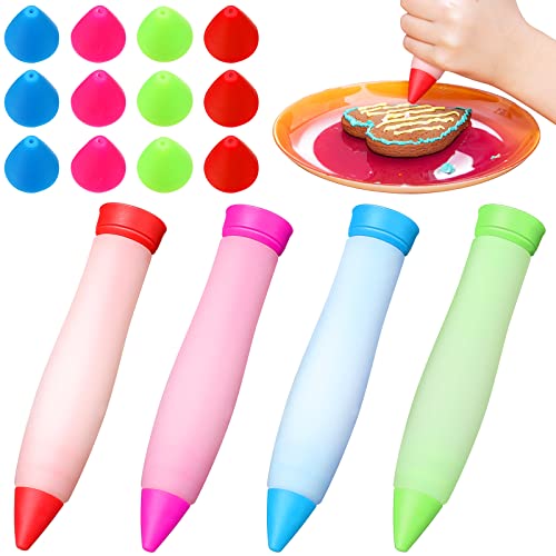 Silicone Decorating Pen Cake Decorating Pen Cake Icing Pen Kit Silicone Food Writing Pen â€‹Icing Piping Nozzles Cake Decoration for Cake Cookie Cream Baking Tools (Pink, Red, Green, Blue)