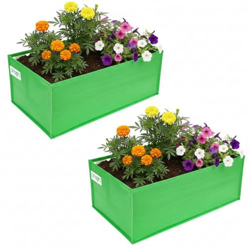 CINAGRO 260 GSM Square Grow Bags, HDPE UV Protected, for Terrace & Vegetable Gardening with Drainage Hole, Breathable, Reusable Plant Grow Bags, Polyester Thread Stitch, Pack of 2, 24 x 18 x 9 Inch