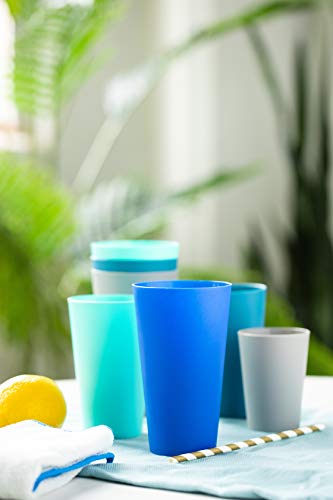 Klickpick Home Multi Size 10 Ounce 15 Ounce 20 Ounce - 12 Piece Kids Cups Premium Quality Plastic Beverage Tumblers Cup Reusable Cups Dishwasher Safe Bpafree In 4 Coastal Colours #TOP4