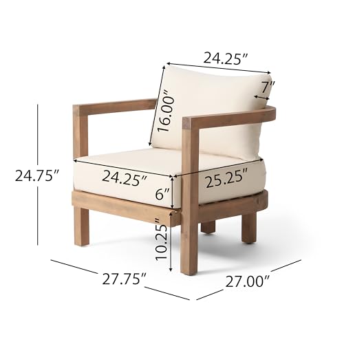 Merax Single Outdoor Acacia Wood Club Chair with Cushion,Patio Furniture Conversation Set for Backyard by Merax - Image 2