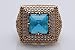 Turkish Handmade Jewelry Hurrem Square Shape Ocean Blue and Round Cut Topaz 925 Sterling Silver Jewelry Set Earrings,Pendant and Ring Size Option