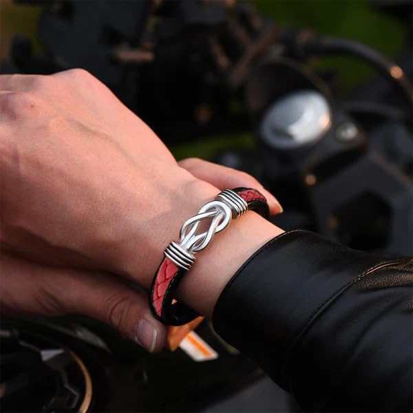 To My Son Infinity Knot Bracelet From Mom, Forever Linked Together Stainless Steel Braided Leather Inspirational Bracelets Engraved Love You Forever Birthday Gift Jewelry - Image 5