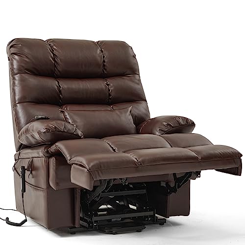 Irene House Big Tall Man Power Lift Recliner Extra Large Lay Flat Oversized Wide Heat Massage Dual Motor Recliners For Elderly Up To 400 Lbs Overstuffed Electric Chairs,9205(Faux Leather Brown) #TOP1