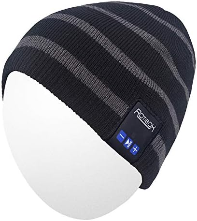 Qshell Winter Unisex Adult Wireless Bluetooth Beanie Hat Cap Ear Covers with Headphones Headsets Earphones Speakers Music Audio Hands-Free Phone Call for Sports Fitness Gym Exercise Workout - Black