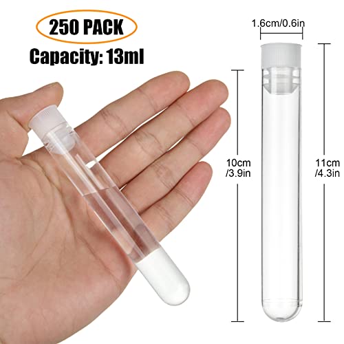 DIRBUY 250Pcs Test Tubes with Caps, 16x100mm Plastic Test Tubes with Caps for Scientific Experiments, Bath Salts, Candy Storage, Party Favors, Halloween - Thumbnail 2