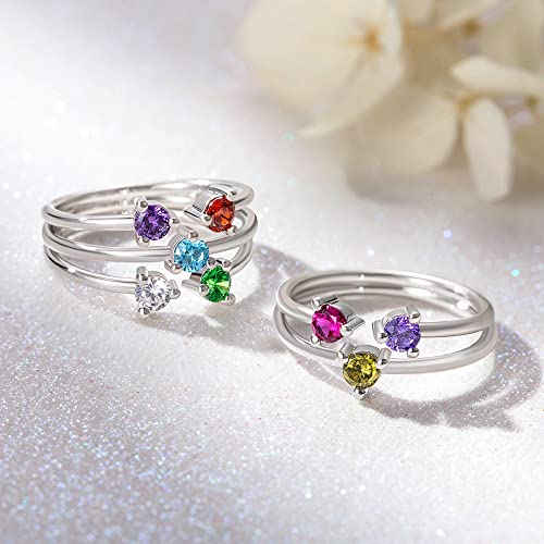 Personalized Stacking Birthstone Minimalist Ring For Woman,Custom Sterling Silver Ring With 2 To 5 Birth Stones,Minimalist Gemstone Rings In Gold/Silver/Rose Gold #TOP3