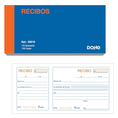Dohe - Pack 10 Talonarios Recibos de Pago - Documentos para entrega, pagos, cobros o alquiler - 100 Hojas - Tamaño: 21x10 cm - Material de oficina