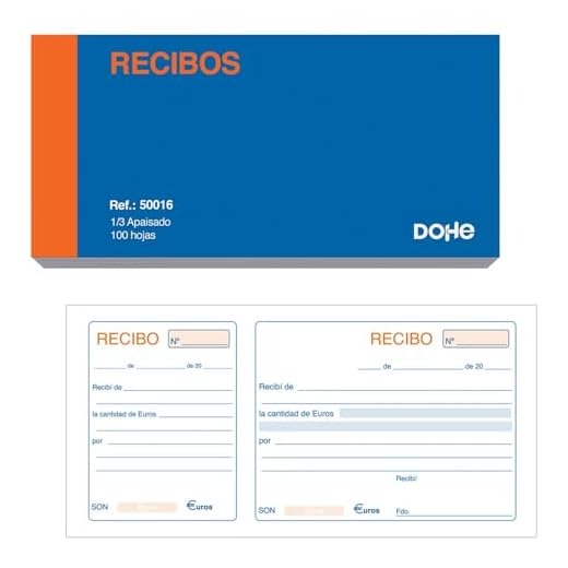 Dohe - Pack 10 Talonarios Recibos de Pago - Documentos para entrega, pagos, cobros o alquiler - 100 Hojas - Tamaño: 21x10 cm - Material de oficina