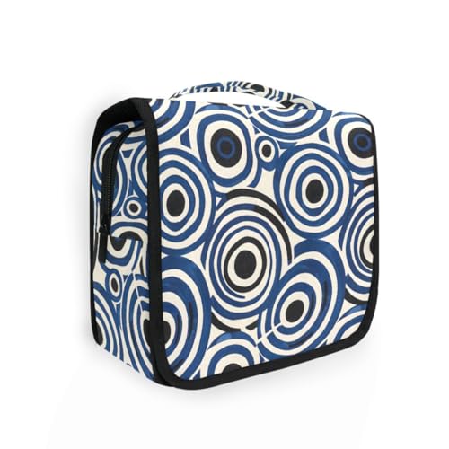 Hanging Travel Toiletry Bag White and Blue Circle Kit Makeup Case Cosmetics Organizer for Men Women