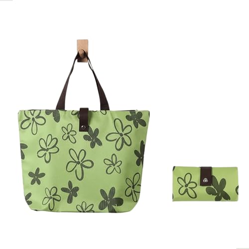 Ecobag Dobrável com Zíper Bolsa de Compras Reutilizável para Feira Supermercado e Praia 45,5x32x12 cm Tecido Oxford (Floral Verde)