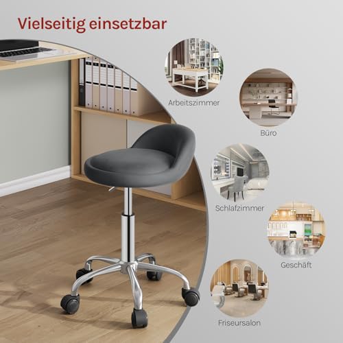 WOLTU Rollhocker, Bürohocker mit Rollen, Schminkhocker Samt, Dunkelgrau – Ansicht 5
