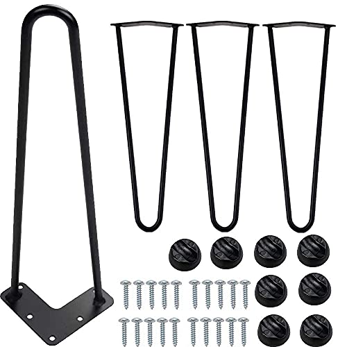 16\'\' Hairpin Table Legs, DIY U-Shaped Varnish Metal Coffee Table Legs Set 4 for Home Projects with 8 Anti-Slip Hairpin Sturdy Anti-Slip Black Furniture Legs for Desk Nightstand