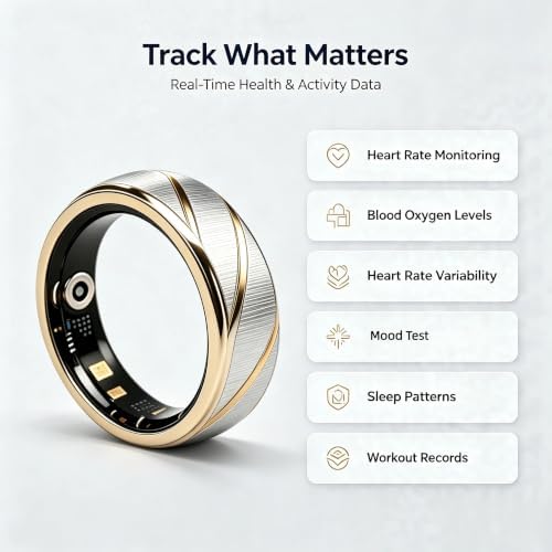 Smart Ring for Women Men, Two-Tone Gold Silver Health Tracker Ring with Sleep Heart Rate Blood Oxygen Monitor, Waterproof Titanium Smart Rings, Fitness Activity Tracker Ring for Sports Daily Wear #7 — view 4
