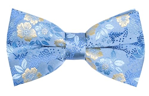 Carahere Boys Bow Ties Handmade Adjustable Pre-Tied Pattern Bow Ties For Kids Light Blue Yellow
