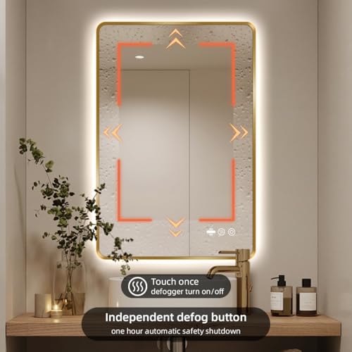 nolsia 24" x 32" Gold LED Bathroom Mirror with Lights, Motion Sensor, Anti-Fog, Smart Mirror Bathroom, Stepless Dimmable & 3 Color Temperatures, UL-Listed LED Backlit Mirror, CRI≥93 by nolsia - Image 8