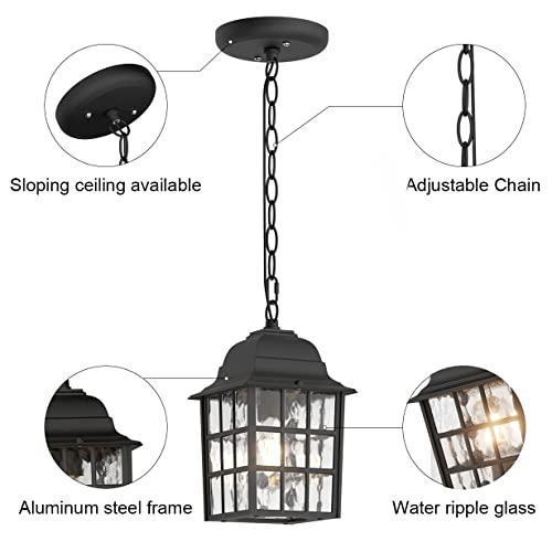 Aoceley Outdoor Pendant Light 2 Pack, Exterior Ceiling Hanging Lantern Porch Light With Water Glass, 1-Light Outdoor Hanging Lantern Light Black Exterior Pendant Lighting Fixture For Porch #TOP4