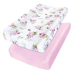 Changing Pad Covers for Girls 2 Pack, Lovely Print Soft Diaper Change Table Sheets, Fit 32″x16″ Contoured Pad, Comfy Cozy 2-Pack Cradle Sheets,Floral