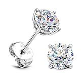 SLLAISS Moissanite Earrings - 925 Sterling Silver Round Cut 0.6CT Diamond Alternative Stud Earrings for Women Men Hypoallergenic 18K White Gold Plated Stud D Color VVS1 Clarity