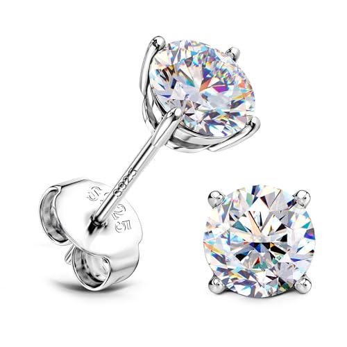 Image of SLLAISS Moissanite Earrings - 925 Sterling Silver Round Cut 1.2CT Diamond Alternative Stud Earrings for Women Men Hypoallergenic 18K White Gold Plated Stud D Color VVS1 Clarity