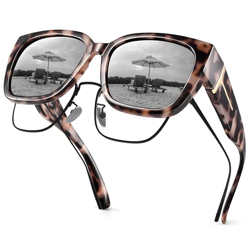 URUMQI Polarized Sunglasses Fit Over Glasses for Women, UV400 Protection Wrap-around Shades Trendy Oversized Square Lens