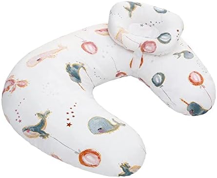 LAT Baby Breastfeeding Nursing Pillow and Positioner, Machine Washable, Breast Feeding Pillow with 100% Cotton Pillowcase Infant Support Pillow (Blue Dinosaur)