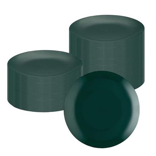 Restaurantware-Moderna 10.3 Inch Premium Disposable Plates, 40 Round Plastic Plates For Parties - Durable, Heavy-duty, Forest Green Plastic Dinner Plate, For Warm And Cold Foods, Ideal For Cafes