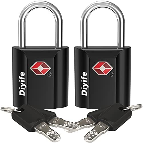 TSA Luggage Locks with Keys, [2 Pack] Diyife Security Suitcase Padlocks with Keys Heavy Duty Zinc Alloy TSA Lock Small Suitcase Locks with 4 Keys for Luggage Travel Suitcase Bag Case (Black)