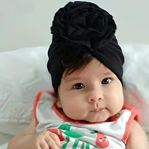 8 Pack Solid Large Flower Knot Bow Cotton Beanie Turban Hat Cap India Muslim Islamic Headwrap Winter Hospital Nursery for Newborn Baby Girl Infant Toddler Kids