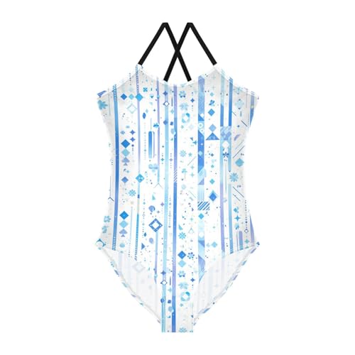 KLL Blue Stripe Girl 1 Piece Swimsuit Beach Swimwear with Adjustable Straps UPF 50+