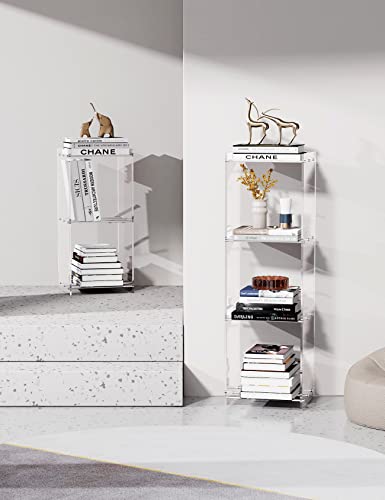 Solaround Acrylic Narrow Bookcase Skinny Bookshelf Modern Display Storage Organizer For Living Room Office Bathroom (Clear, 3 Tier) #TOP1